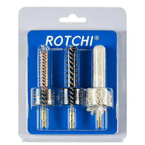 राइफल च्याम्बर सफाई ब्रश 3-in-1 सेट, ब्लिस्टर र कार्ड प्याकेज। उपलब्ध छ